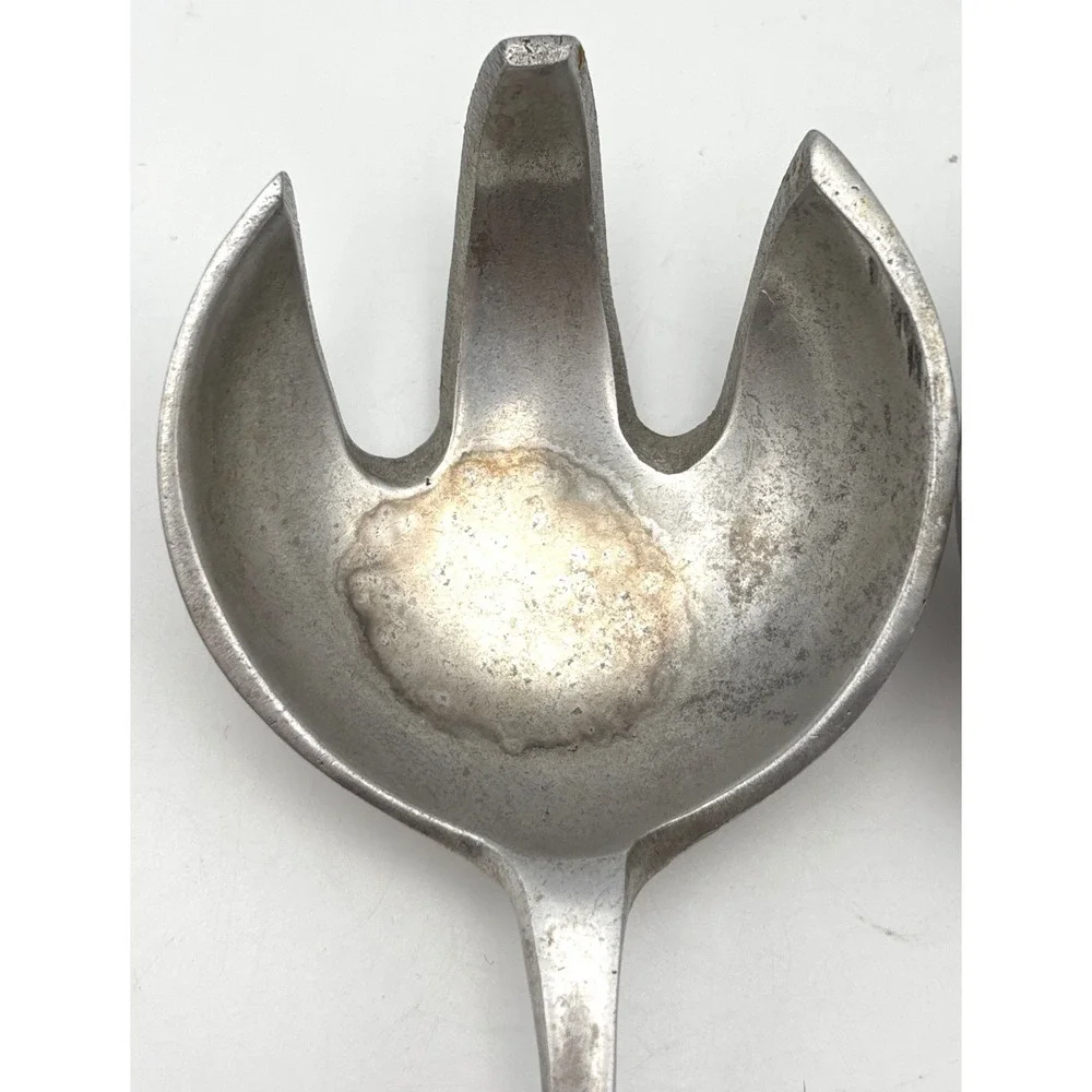 Vintage Fruit Motif Salad Serving Set Sculpted Silver Tone Metal Spoon and Fork
